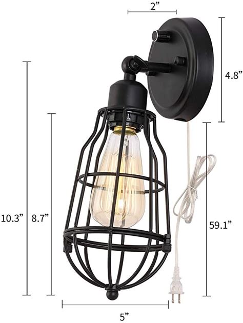 Kingmi Wire Cage Industrial Wall Sconce Plug In Wall Light 4 9ft Clear Silver Cord Vintage Style