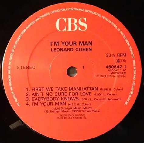 Leonard Cohen Im Your Man Near Mint Cbs Vinyl Lp Ebay