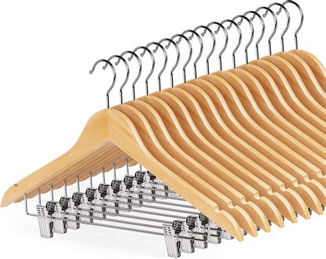 Amber Home 35 5cm Natural Wooden Pants Hangers 10pcs Smooth Wood Skirt