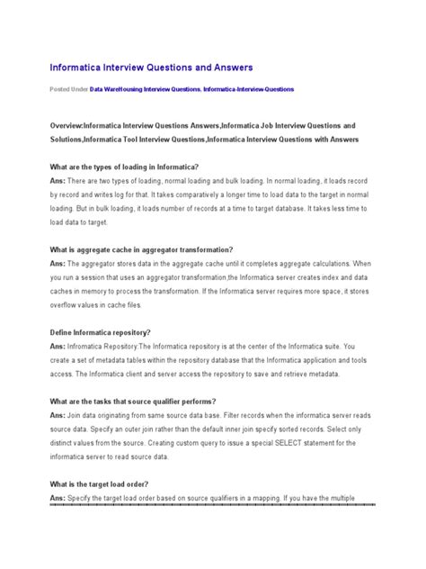 Informatica Interview Questions And Answers Download Free Pdf Parameter Computer