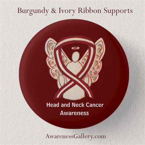 Head And Neck Cancer Awareness Burgundy And Ivory Ribbon Custom Buttons And Pins Awareness