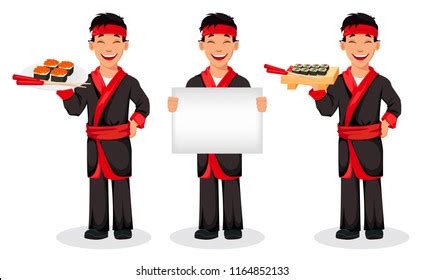 Japanese Chef Cooking Sushi Rolls Handsome Stock Vector Royalty Free