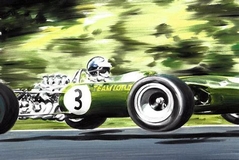 Jim Clark Lotus 49 F1 Race Car Formula 1 1968 ORIGINAL Oil Painting on Canvas hand-made by ...