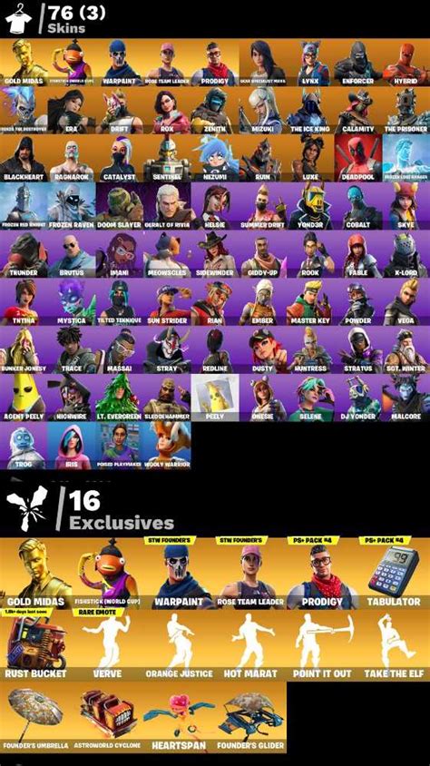 PC PSN XBOX 76 Skins OG STWGold Midas Fishstick World Cup