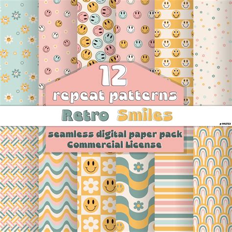 Groovy Retro Retro Happy Face Seamless Repeat Pattern Smile Etsy