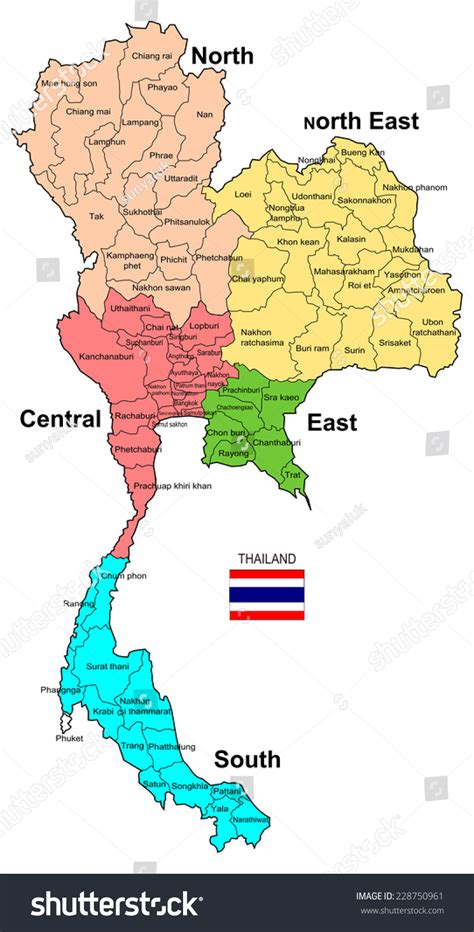 Thailand Map 5 Regions 77 Provinces ภาพประกอบสต็อก 228750961