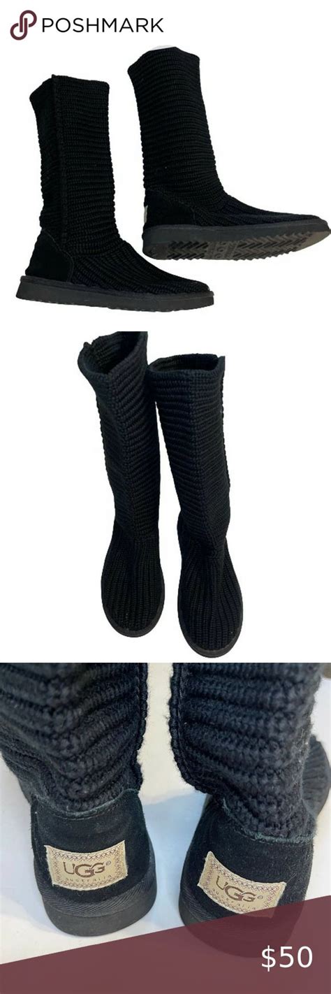 Ugg Classic Cardy Knee High Knit Boot Black Knit Boots Ugg Classic