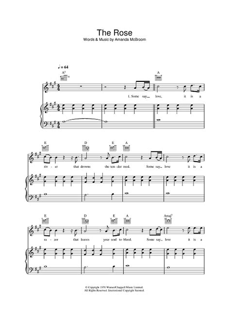 The Rose Sheet Music By Bette Midler For Pianovocalchords Sheet