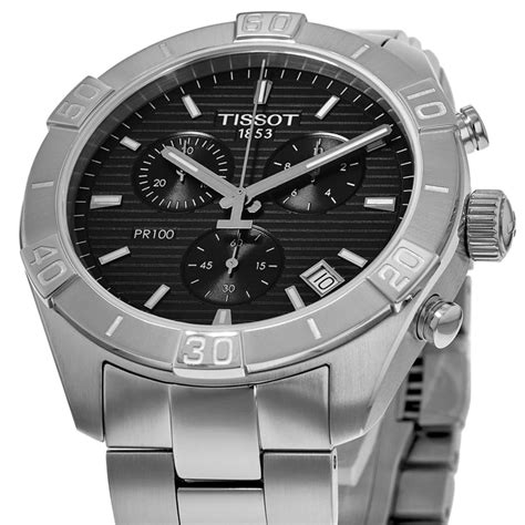 Tissot Pr 100 Sport Gent Chronograph Black Dial Stainless Steel Mens