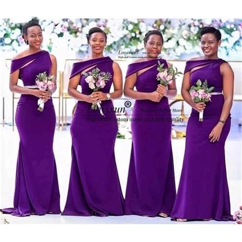 African Purple Long Bridesmaid Dresses For Black Girl Women Satin