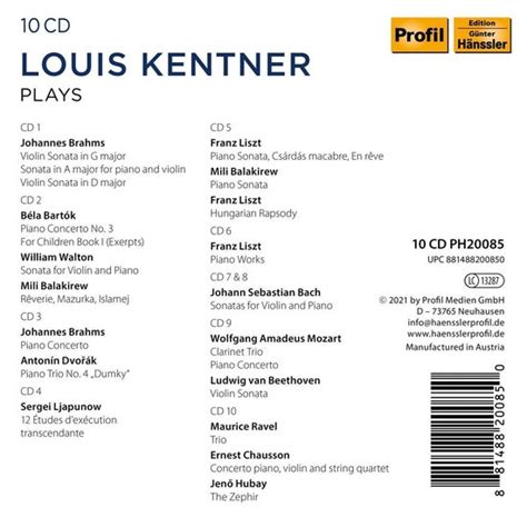 Louis Kentner Plays Brahms Liszt Bach Mozart Louis Kentner CD