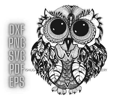 Intricate Owl Svg Owl Zentangle Svg Png Cricut Silhoutte Mandala