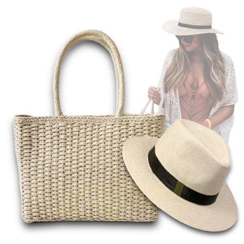 Kit Chap U Palha Bolsa Casual Praia Feminino Aba M Dia Panam