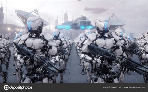 Invasion of military robots. Dramatic apocalypse super realistic ...