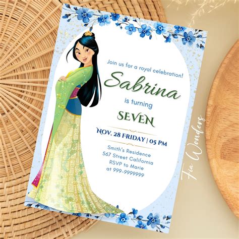 Editable Mulan Birthday Invitation Princess Mulan Party Invite