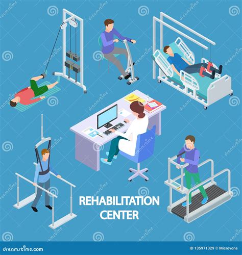 Isometric Physiotherapist And Rehabilitation Patients Vector