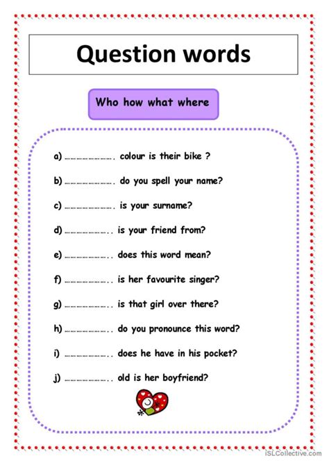 Question Words English Esl Worksheets Pdf And Doc