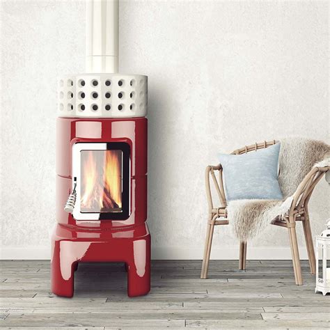 Wood Heating Stove Roundstack Long Size La Castellamonte Stufe Di