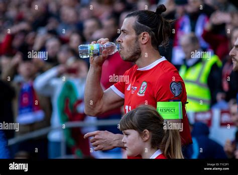 Gareth Bale of Wales walks onto the pitch against Slovakia. Wales v ...