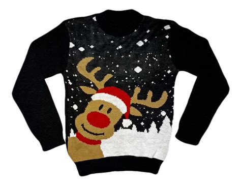 Ugly Sweater Suéter Navideño Reno Negro Meses sin intereses