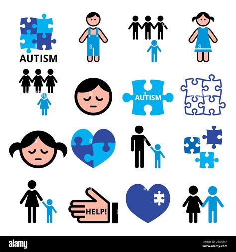 Rompecabezas De La Conciencia Del Autismo Ni Os Autistas Vector Azul