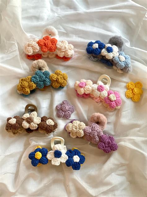 Crochet Floral Hair Claw | Two Sizes Multi-color Hair Clips - Etsy