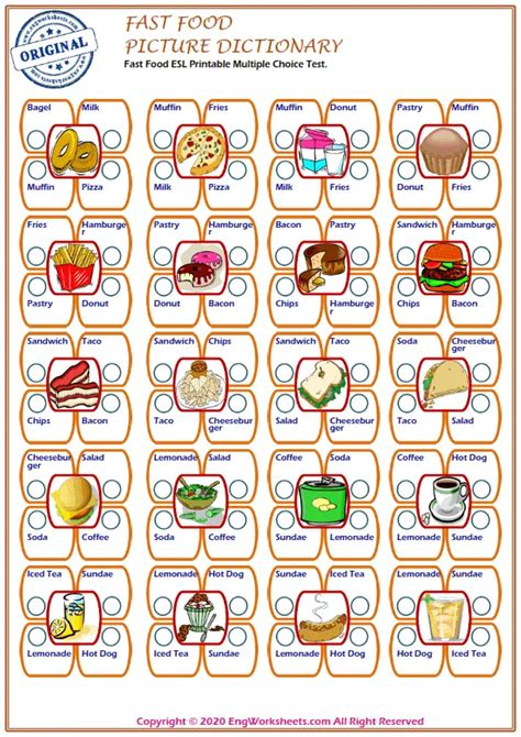 Fast Food Esl Printable Multiple Choice Test Image Worksheets