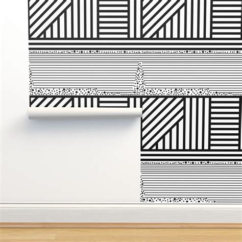 Geometric Lines and dots black Wallpaper | Spoonflower