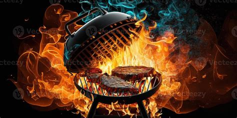 Barbecue Grill With Fire On Open Air Fire Flame 22952151 Stock Photo