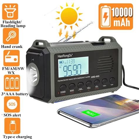 10000mAh G Ne Arj Acil Radyo El Krank USB Arj FM AM SW WX Radyo LED