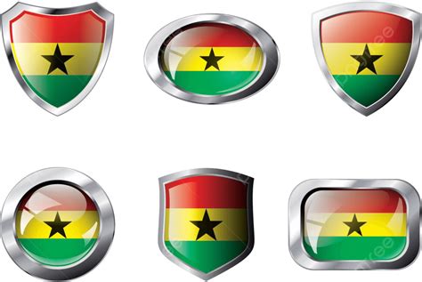 Tombol Mengkilap Berbingkai Logam Dan Perisai Setv Bendera Ghana Vektor