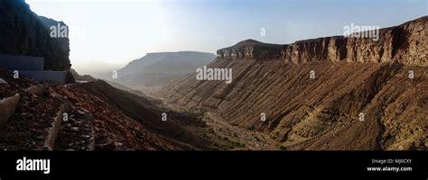 Panorama With Adrar Mountain Rocks And Gorge Mauritania Stock Photo