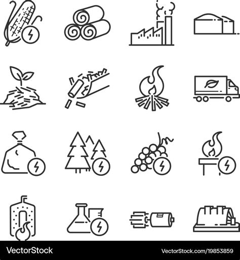 Biomass Line Icon Set Royalty Free Vector Image