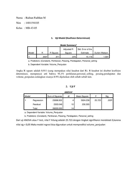 Ekonometrika Analisis Regresi Linear Berganda Nama Raihan Fadhlan M