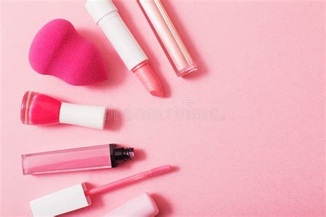 Female Pink Cosmetics Top View Stock Image Image Of Cosmetics