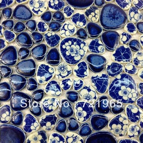 Blue porcelain wall tile pebble mosaic kitchen backsplash tile PPMT055 ...