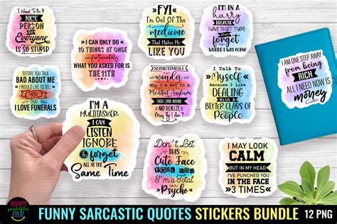 Sarcastic Funny Quotes Stickers Bundle Graphic by Happy Printables Club ...