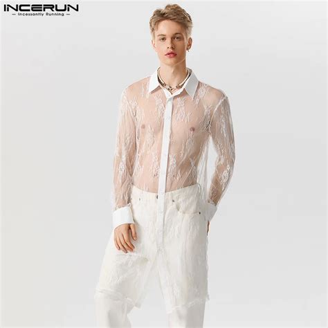 Incerun Camisa Larga De Malla De Encaje Para Hombre Ropa Sexy