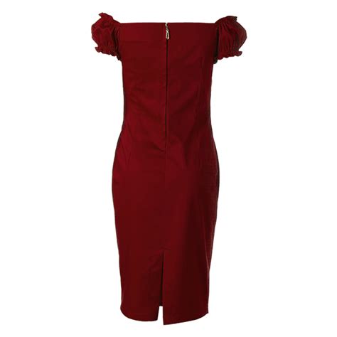 Sexy Wine Red Peasant Ruffle Off Shoulder Midi Dress N11937