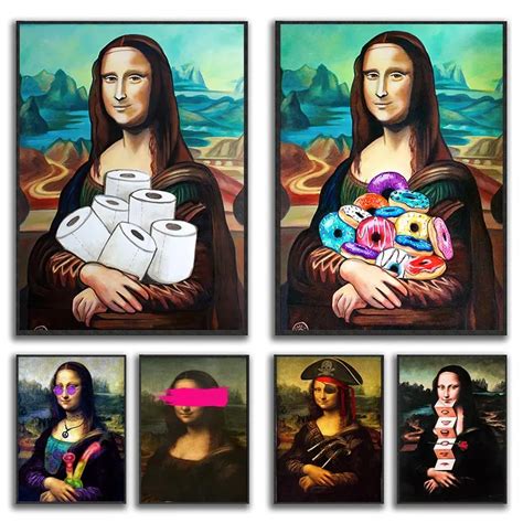 Funny Toilet Wall Art Canvas Painting Print Mona Lisa Bathroom Paper