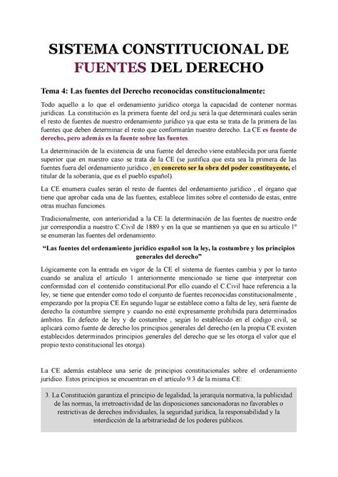 Tema Sistema Constitucional Sistema Constitucional De Fuentes Del