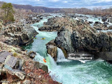 Kayaking Down Great Falls National Park Waterfall High-Res Stock Photo ...