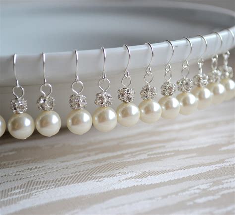 Earrings Set Of 9 Bridesmaid Pearl Jewelry Set Of 9 Rhinestone