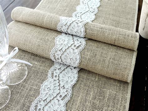 Burlap Table Runner Wedding Tablecloth Burlap And Grey Lace