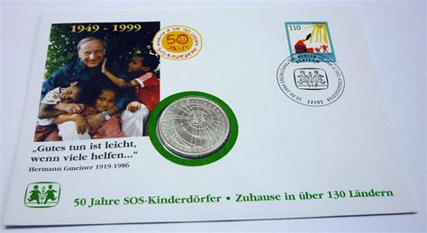 Deutschland BRD Germany 10 DM 1999 J Numisbrief 50 Jahre SOS