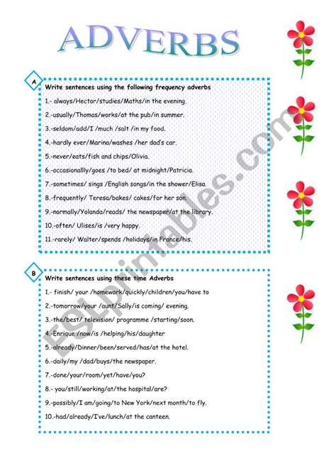 Adverbs Esl Worksheet By Mariaah