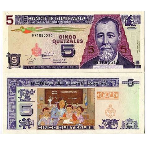 1993 Billete Guatemala 5 Quetzales P88a Sc Mynumi