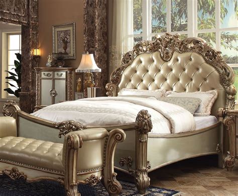 Vendome Bone Gold Patina King Upholstered Panel Bed From Acme Coleman