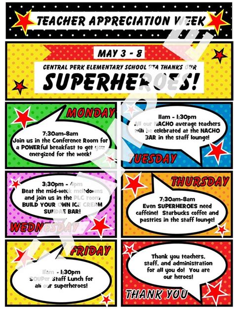 Editable Superhero Teacher Appreciation Week Itinerary Poster