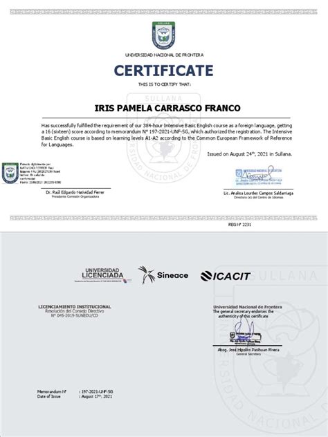 Certificado De Ingles Basico Pdf